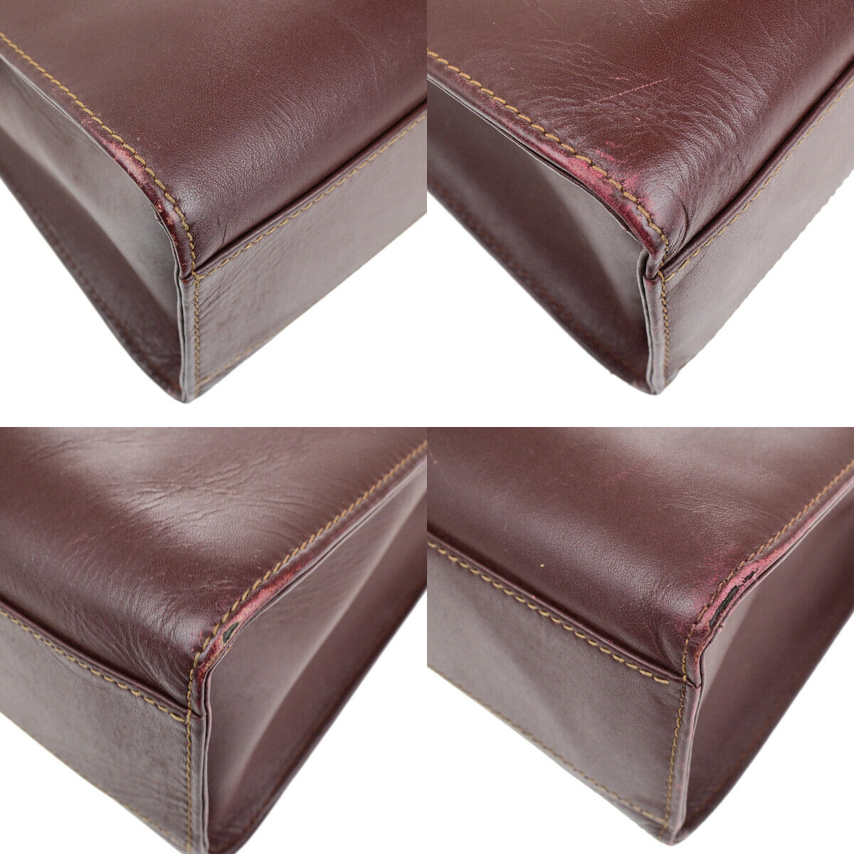 MUST DE CARTIER 2C Logo Hand Bag Leather Bordeaux GHW Spain 09YG298