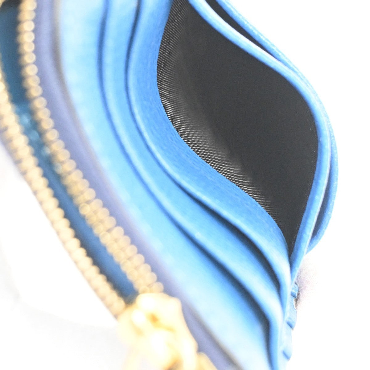 FENDI  Logo Fragment Case Coin Wallet Purse Leather Blue GHW Italy 63CA862