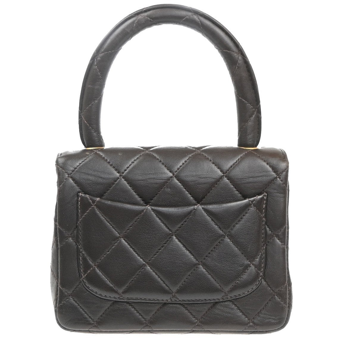 CHANEL CC Logo Mini Top Handle Matelasse Hand Bag Leather Brown France 865RL909