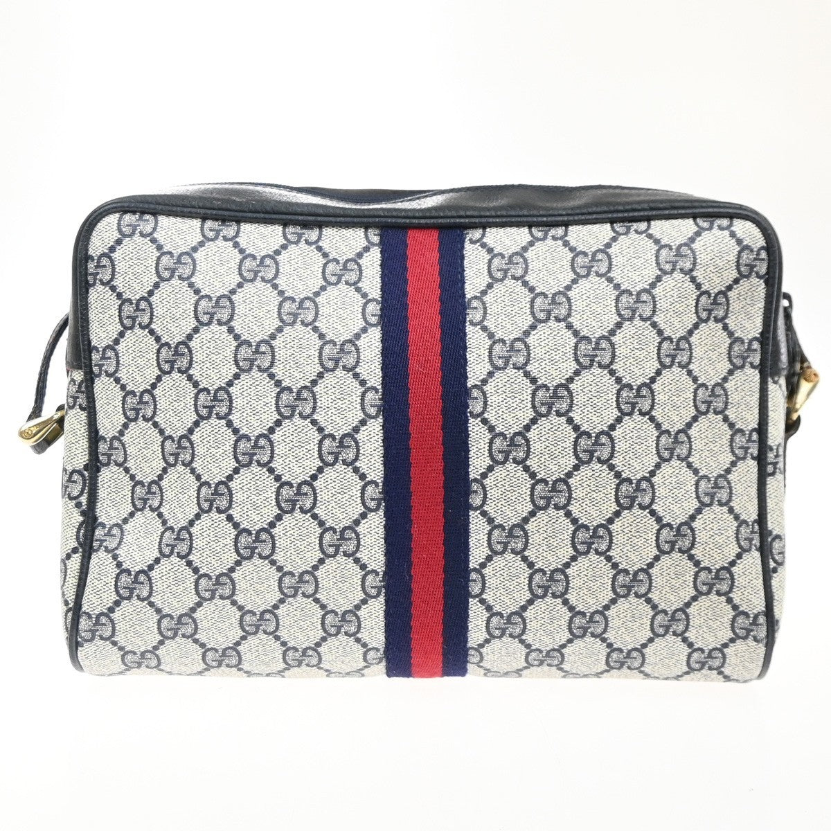 GUCCI Logo GG Sherry Line Shoulder Hand Bag PVC Leather Navy Blue Italy 69MA470