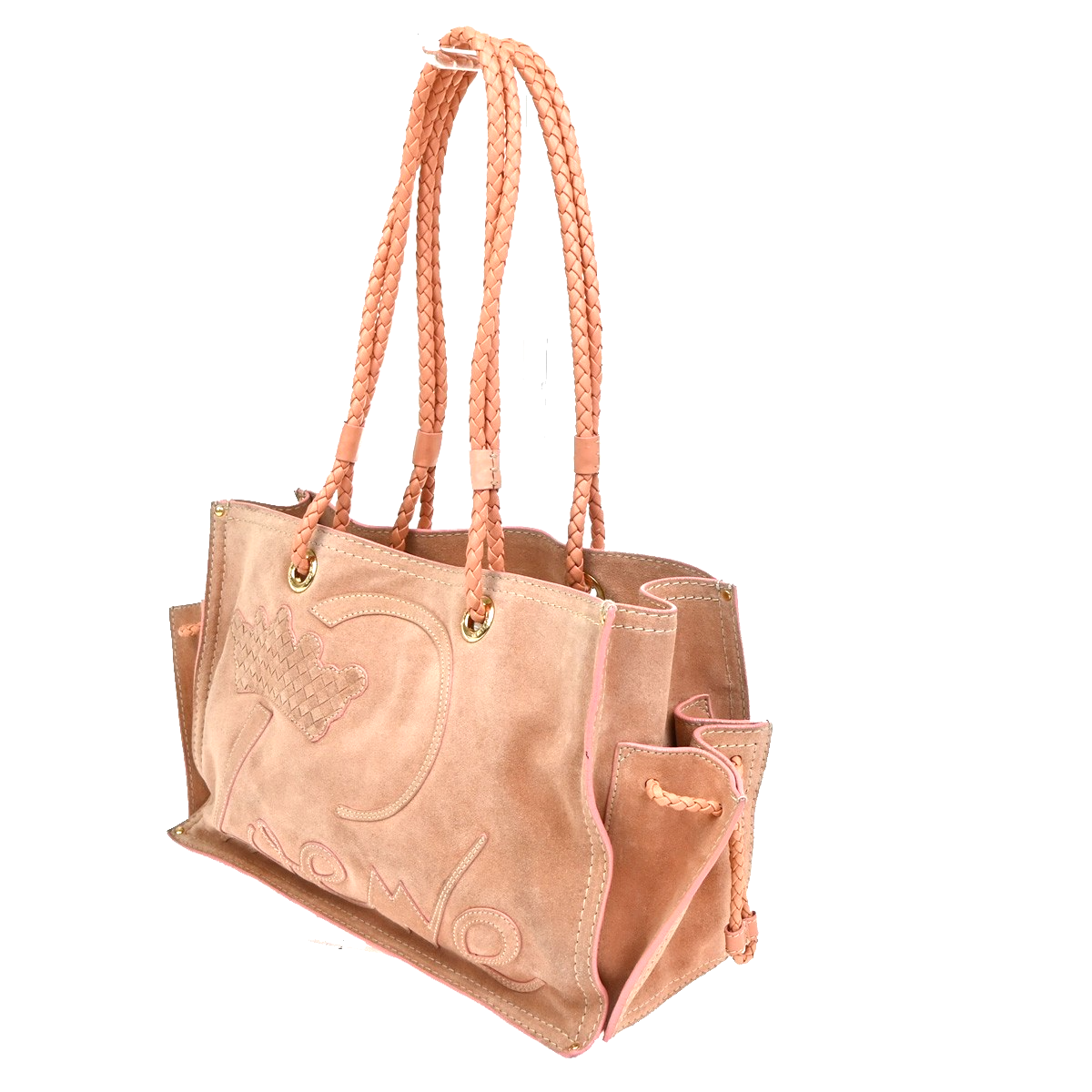 LOEWE Logo Crown Tote Shoulder Hand Bag Suede Skin Leather Pink GHW 72CA703