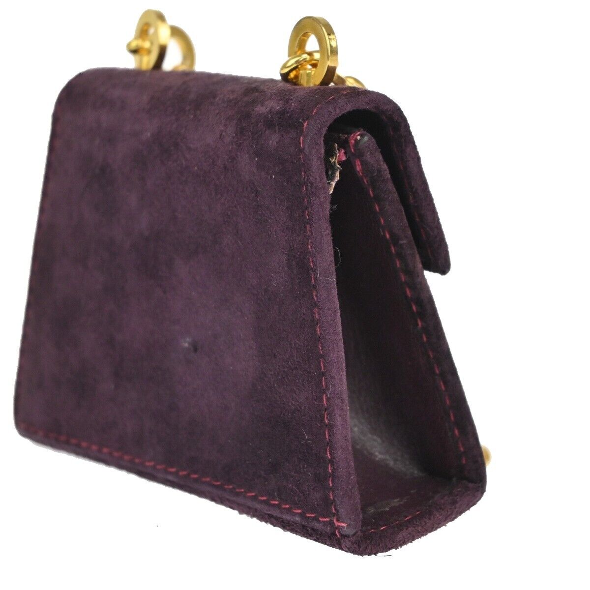 SALVATORE FERRAGAMO Gancini Mini Chain Shoulder Bag Suede Leather Purple 80EA650