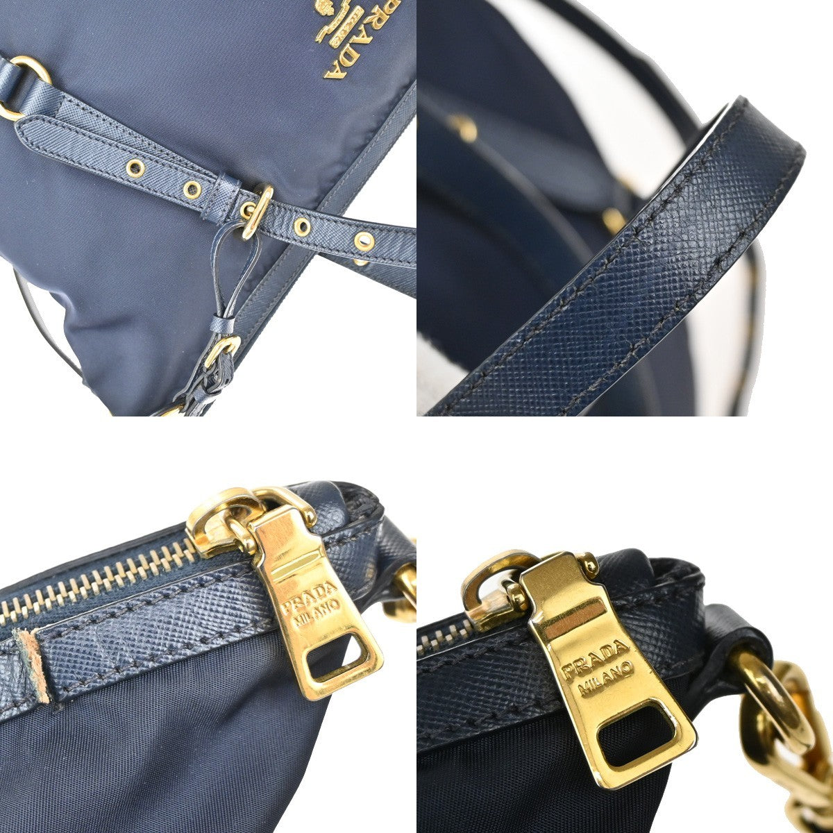 PRADA Logo 2Way Shoulder Hand Bag Nylon Leather Navy Blue GHW 1BG253 79KB502