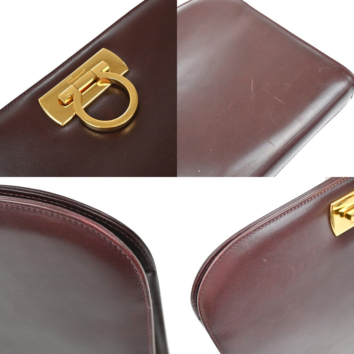 SALVATORE FERRAGAMO Gancini 2Way Chain Shoulder Clutch Bag Leather BY 39YH487