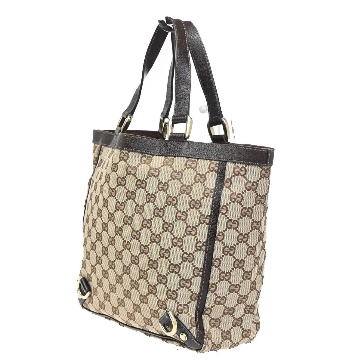 GUCCI GG Pattern Abbey D-Ring Hand Bag Canvas Leather Brown GHW Italy 31KC675