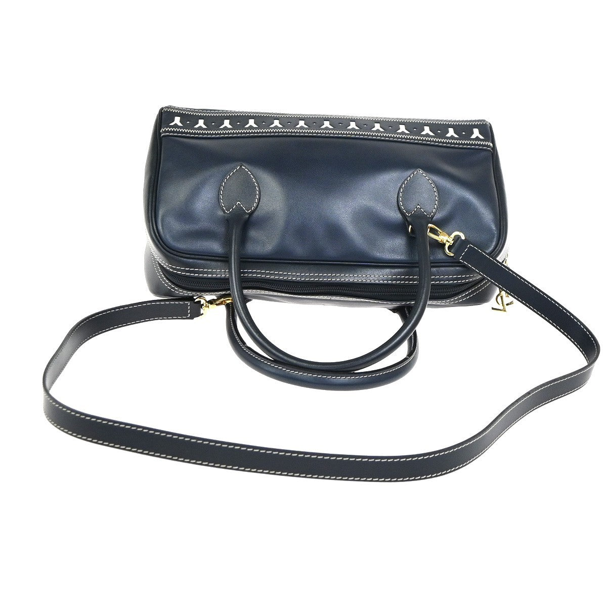 YVES SAINT LAURENT Y Logo 2Way Shoulder Hand Bag Leather Navy Blue GHW 18YJ011
