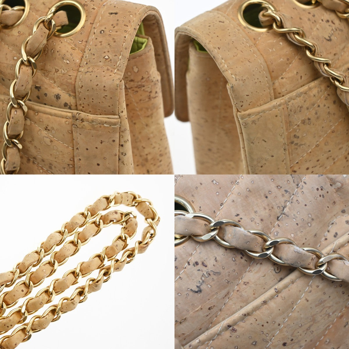 CHANEL Logo 2.55 Chevron Chain Shoulder Bag Cork Leather Beige GHW 357RQ060