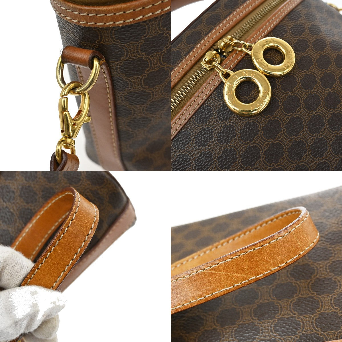 CELINE Logo Macadam Circle 2Way Shoulder Hand Bag PVC Leather Brown GHW 69YH773