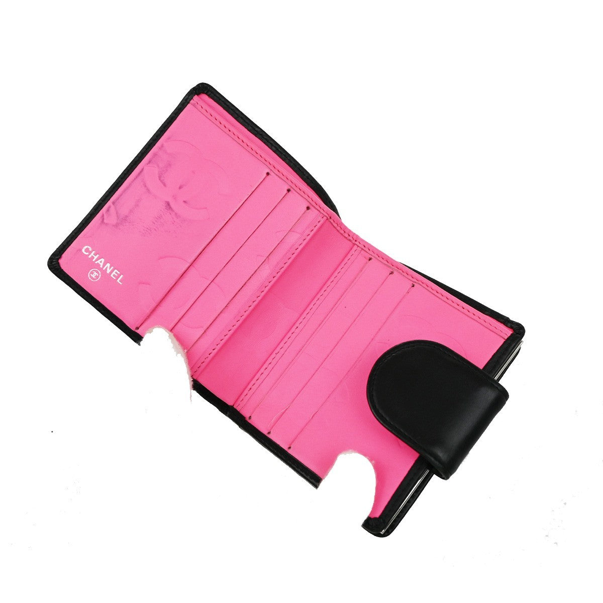 CHANEL CC Logo Cambon Bifold Wallet Leather Black Pink France 30KP049