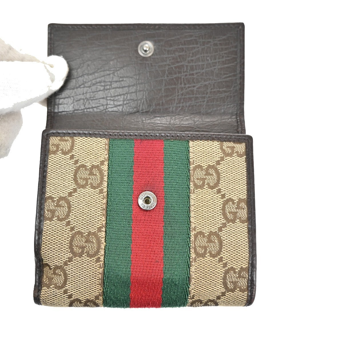 GUCCI Sherry GG Pattern Bifold Wallet Canvas Leather Brown Beige SHW 07TA156