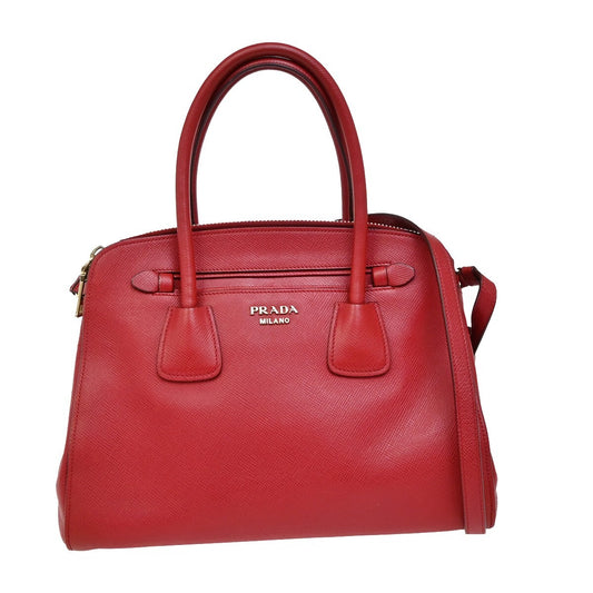 PRADA MILANO Logo Double 2Way Shoulder Hand Bag Saffiano Leather Red 70FB845