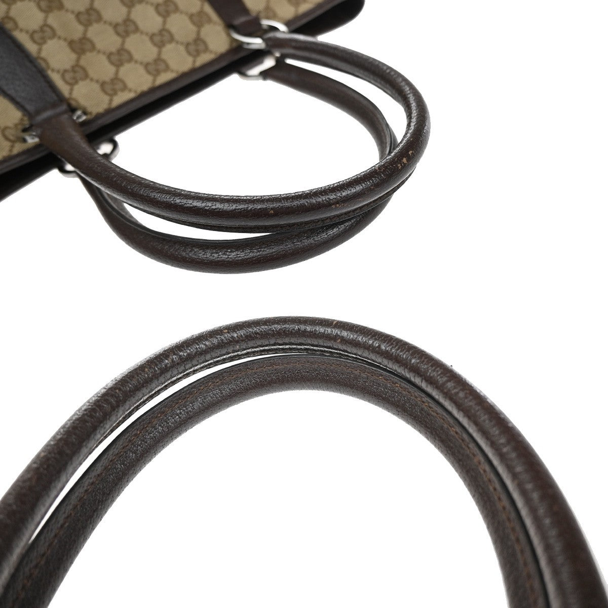 GUCCI Logo GG Pattern Shoulder Tote Bag Canavs Leather Brown SHW Italy 35YJ142