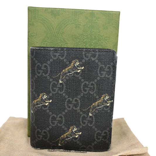 GUCCI Logo GG Pattern Tiger Bifold Wallet Purse Supreme Leather Black 09YD729