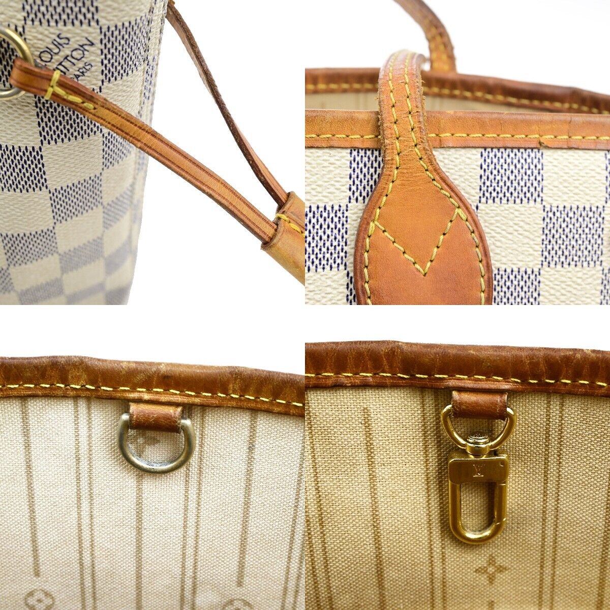 LOUIS VUITTON Neverfull PM Shoulder Tote Bag Damier Azur Leather N51110 87ED422