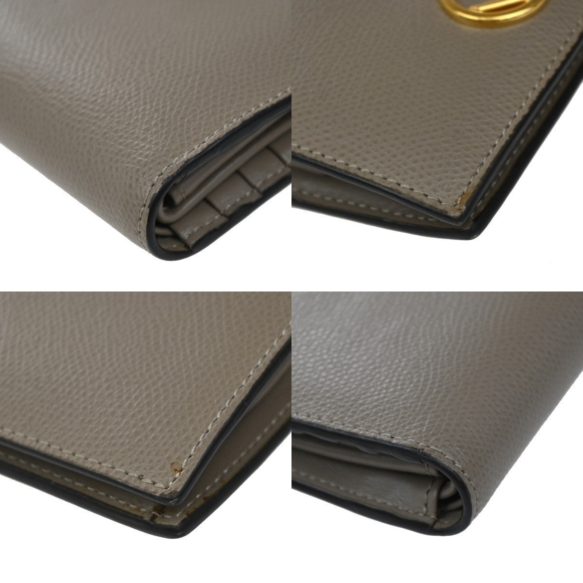 FENDI Logo F is Bifold Compact Wallet Leather Gray GHW Italy 65EG184