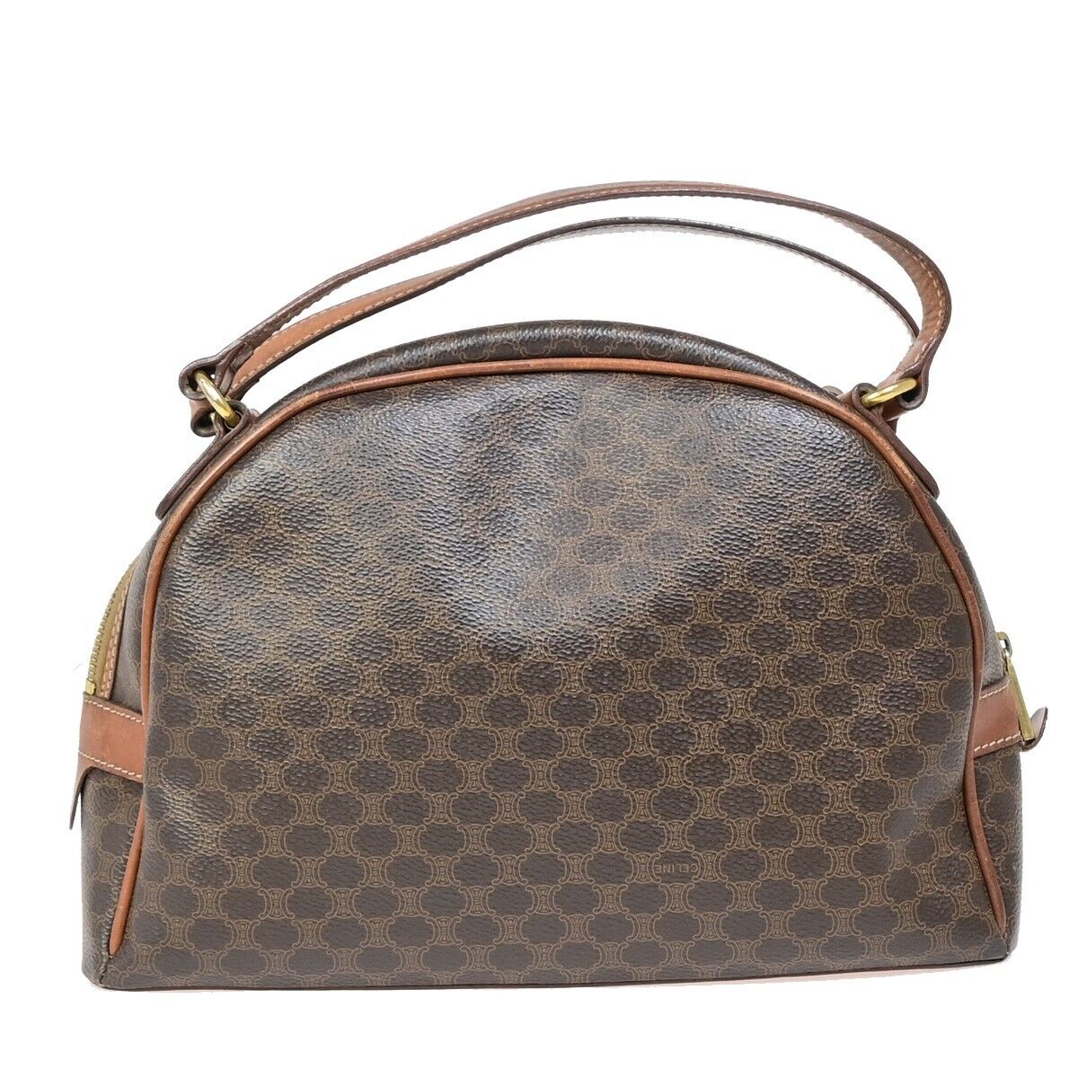 CELINE Logo Macadam Pattern Hand Bag PVC Leather Brown GHW Italy 66EB526