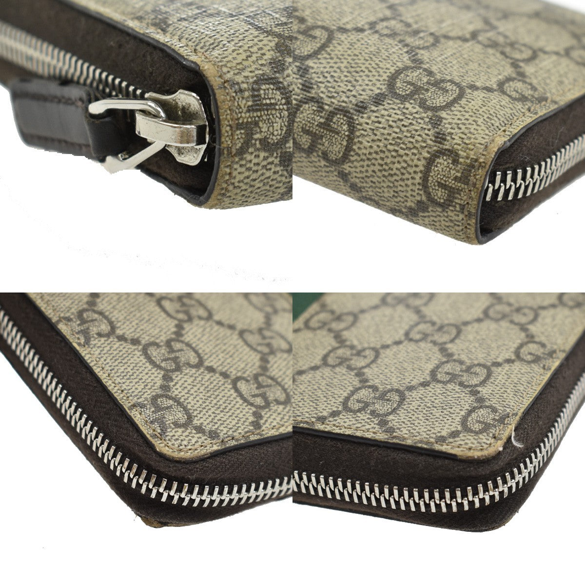 GUCCI Sherry GG Pattern Long Zipper Around Wallet Supreme Leather Brown 65KB316