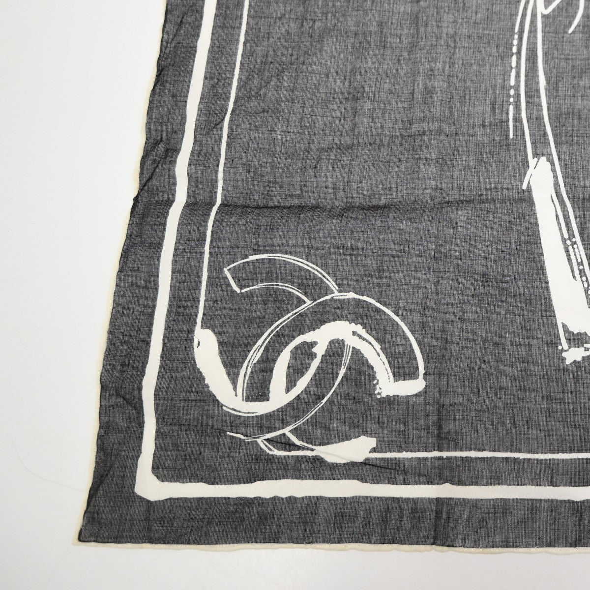 CHANEL CC Logo 55 Sketch Scarf Handkerchief 100% Cotton White BK Italy 63RL869