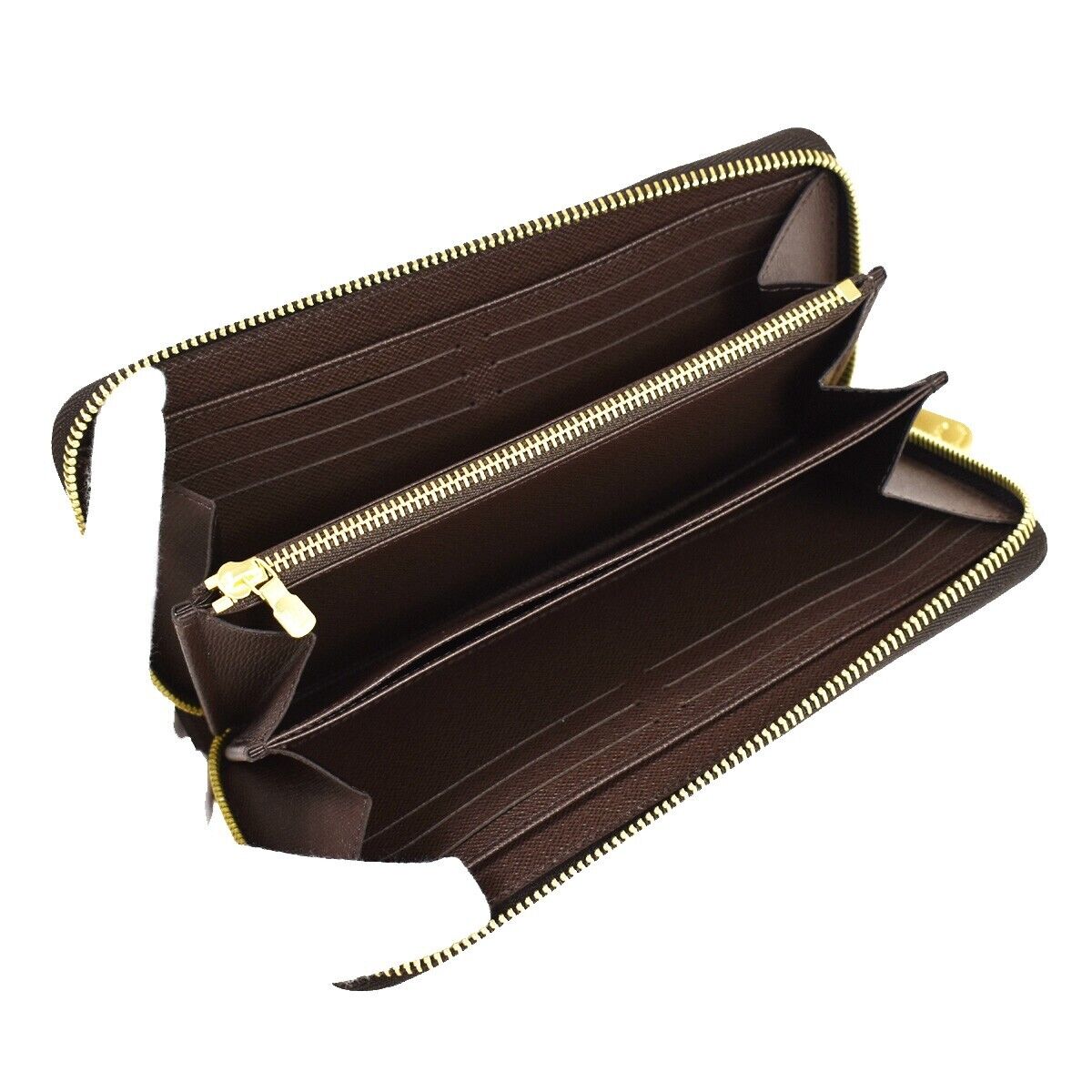 LOUIS VUITTON Zippy Wallet Long Bifold Purse Damier Leather Brown N60015 58RH687