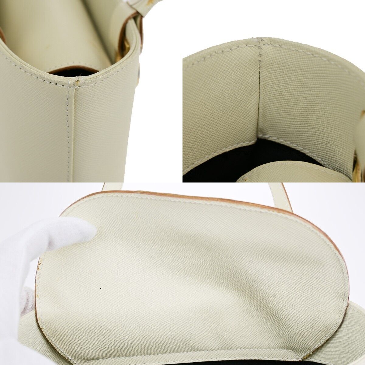 SALVATORE FERRAGAMO Logo Gancini Hand Bag Leather White Gold Italy 68SJ152