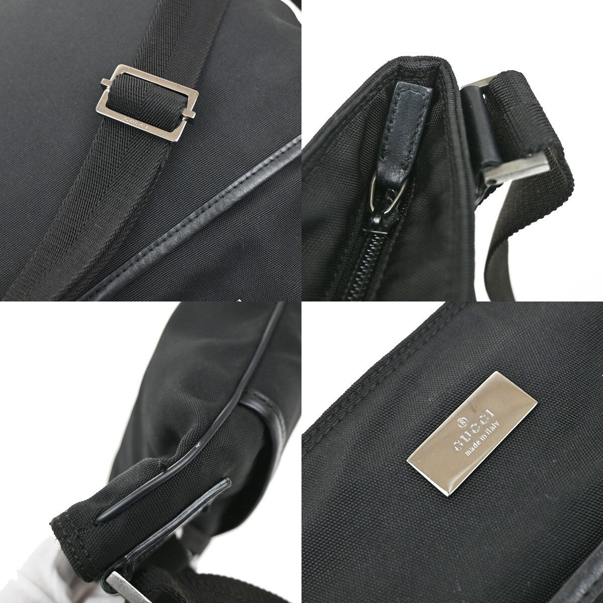 GUCCI Logo Shoulder Crossbody Bag Nylon Leather Black SHW Italy 62KC622