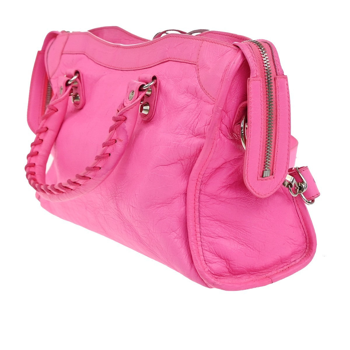 BALENCIAGA City 2Way Shoulder Hand Bag Leather Neon Pink SHW 689RP122