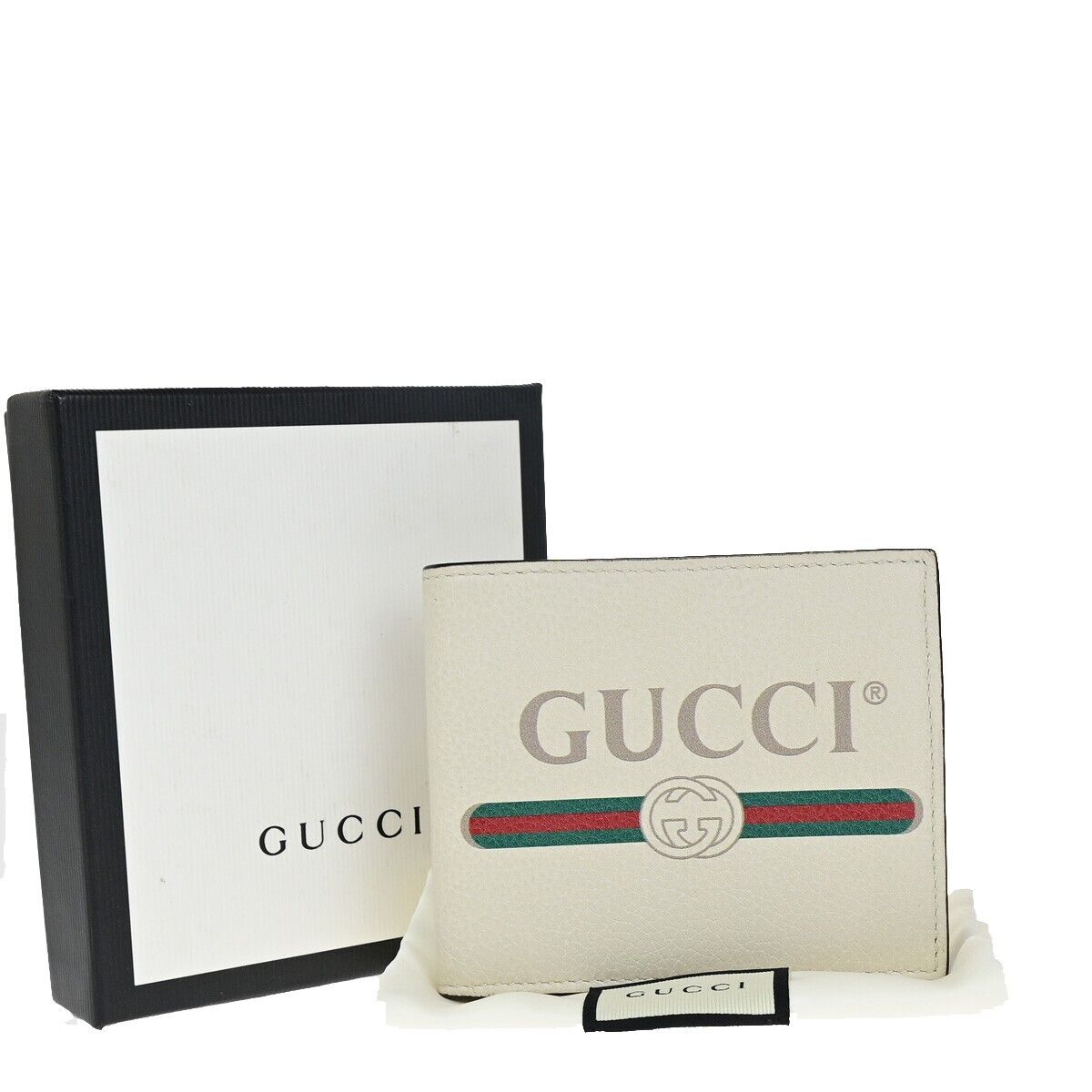 GUCCI Logo Bifold Wallet Purse Leather White Made in Italy 31KA235