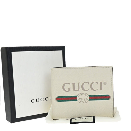 GUCCI Logo Bifold Wallet Purse Leather White Made in Italy 31KA235