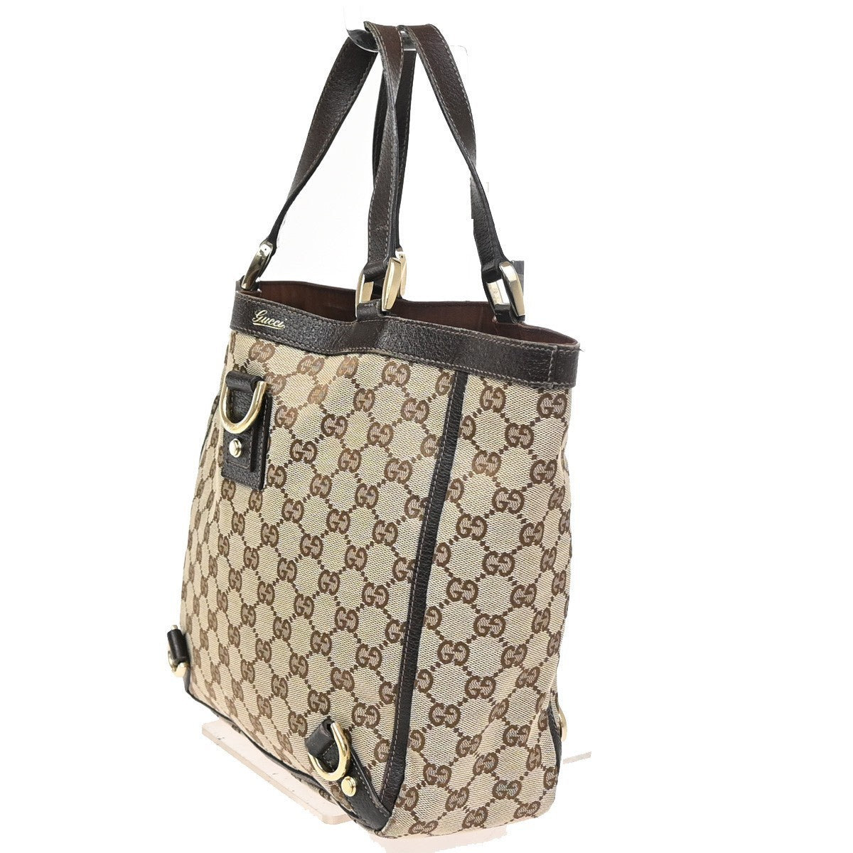 GUCCI GG Pattern Abbey D-Ring Hand Bag Canvas Leather Brown GHW Italy 31KC675