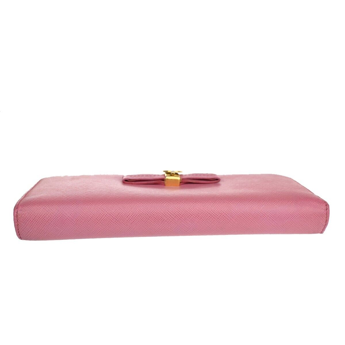 PRADA Logo Saffiano Bow Long Bifold Wallet Purse Leather Pink Italy 02EA641