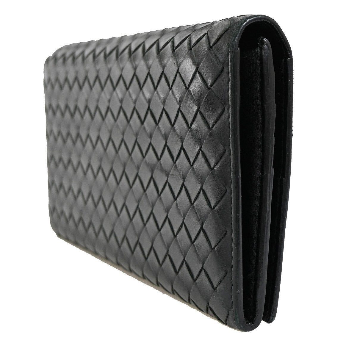BOTTEGA VENETA Logo Intrecciato Bifold Long Wallet Leather Black Italy 69EE267