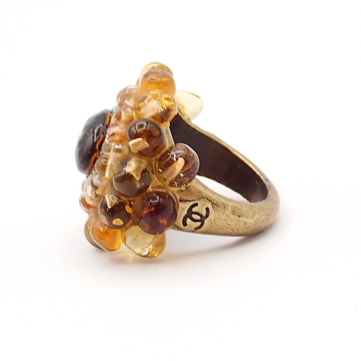 CHANEL Logo Gripoix Ring 00A Brown Gold-Plated France Accessory 38RJ930