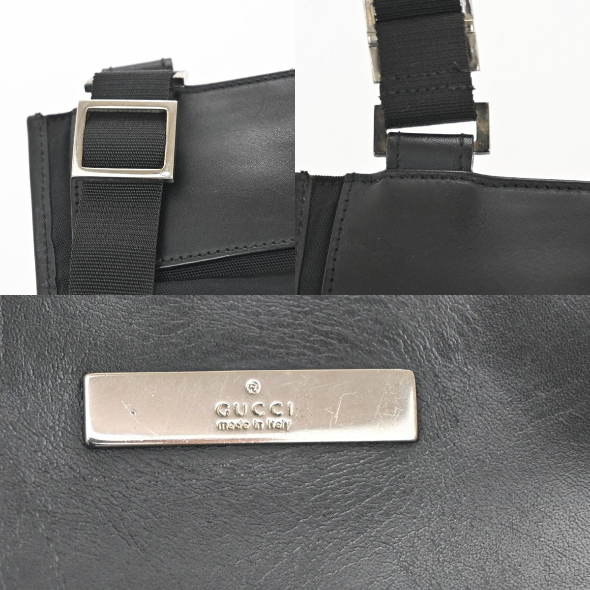 29.Live GUCCI Logo Crossbody Shoulder Bag Nylon Leather Black SHW Italy 05KC142