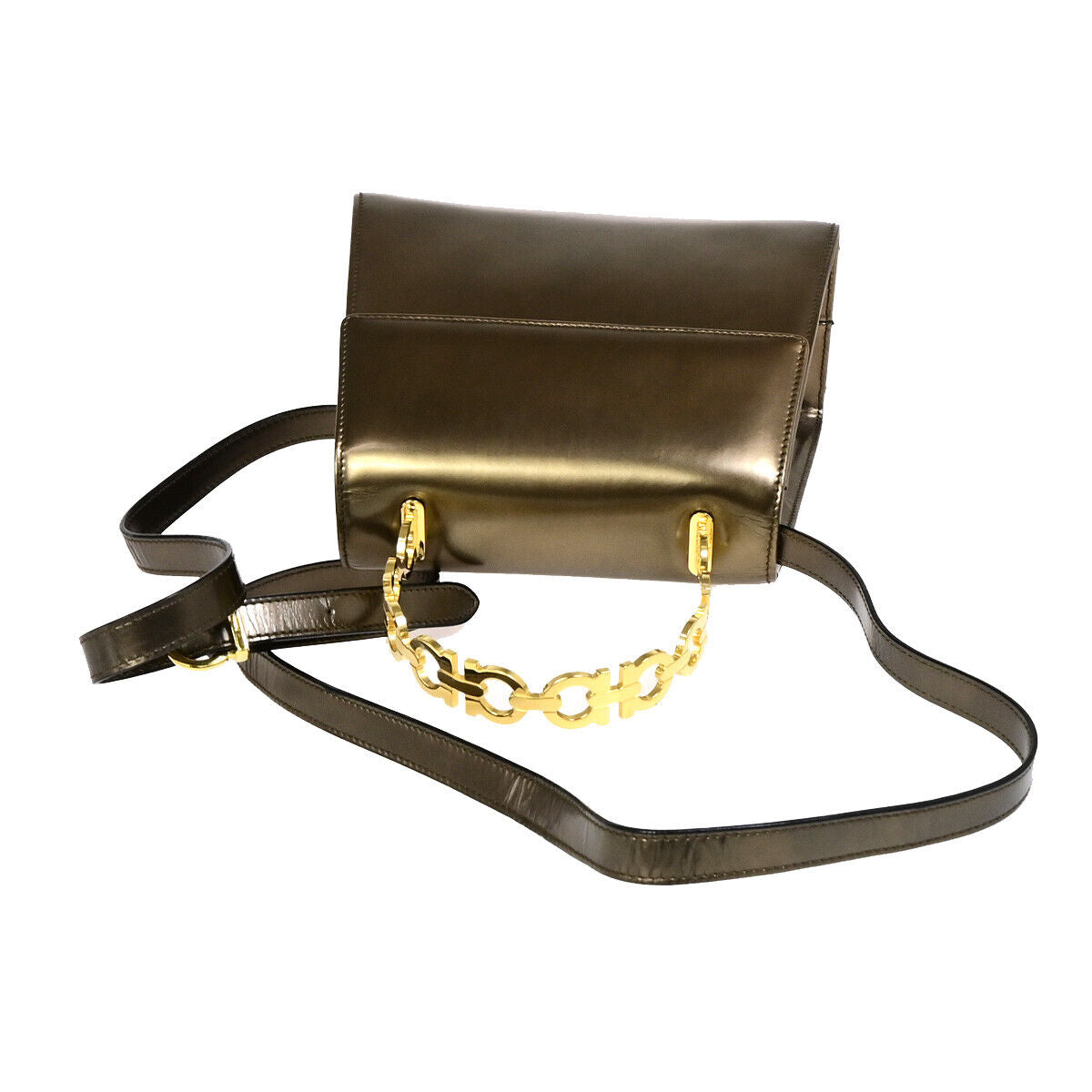 SALVATORE FERRAGAMO Gancini 2Way Shoulder Hand Bag Leather Bronze GHW 81YF996