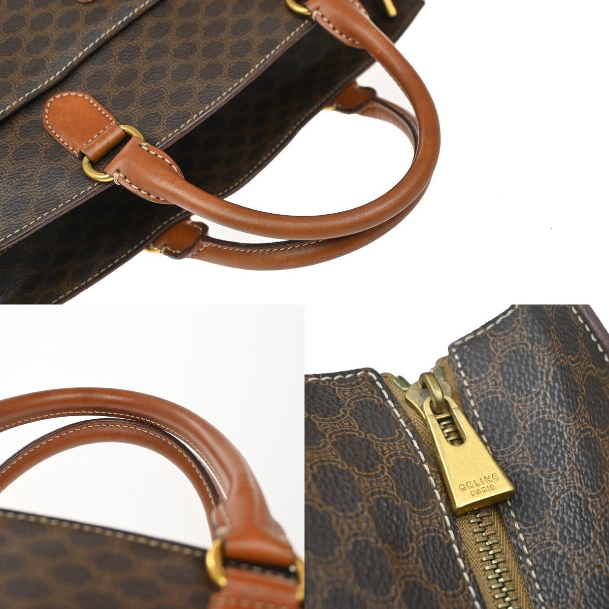 CELINE Logo Macadam Pattern Hand Bag PVC Leather Brown GHW Italy 60KP454