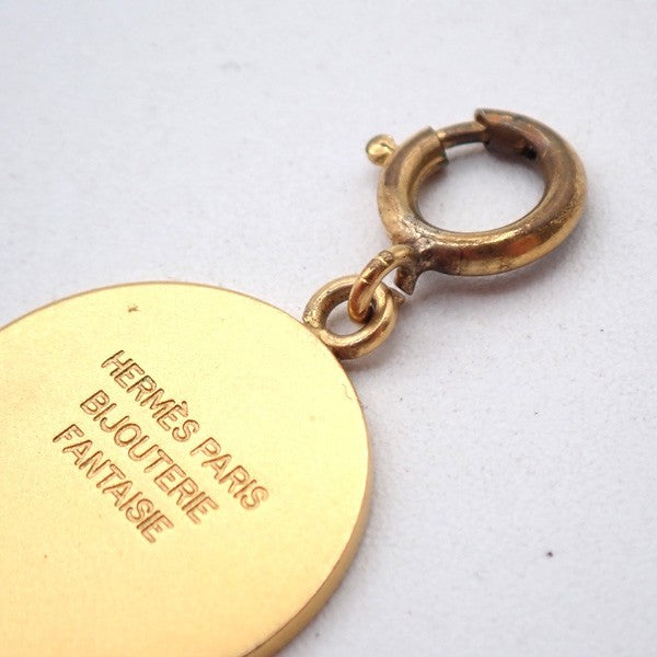 HERMES Logo Sellier Pendant Necklace Top Charm Gold-Plated 08RL971