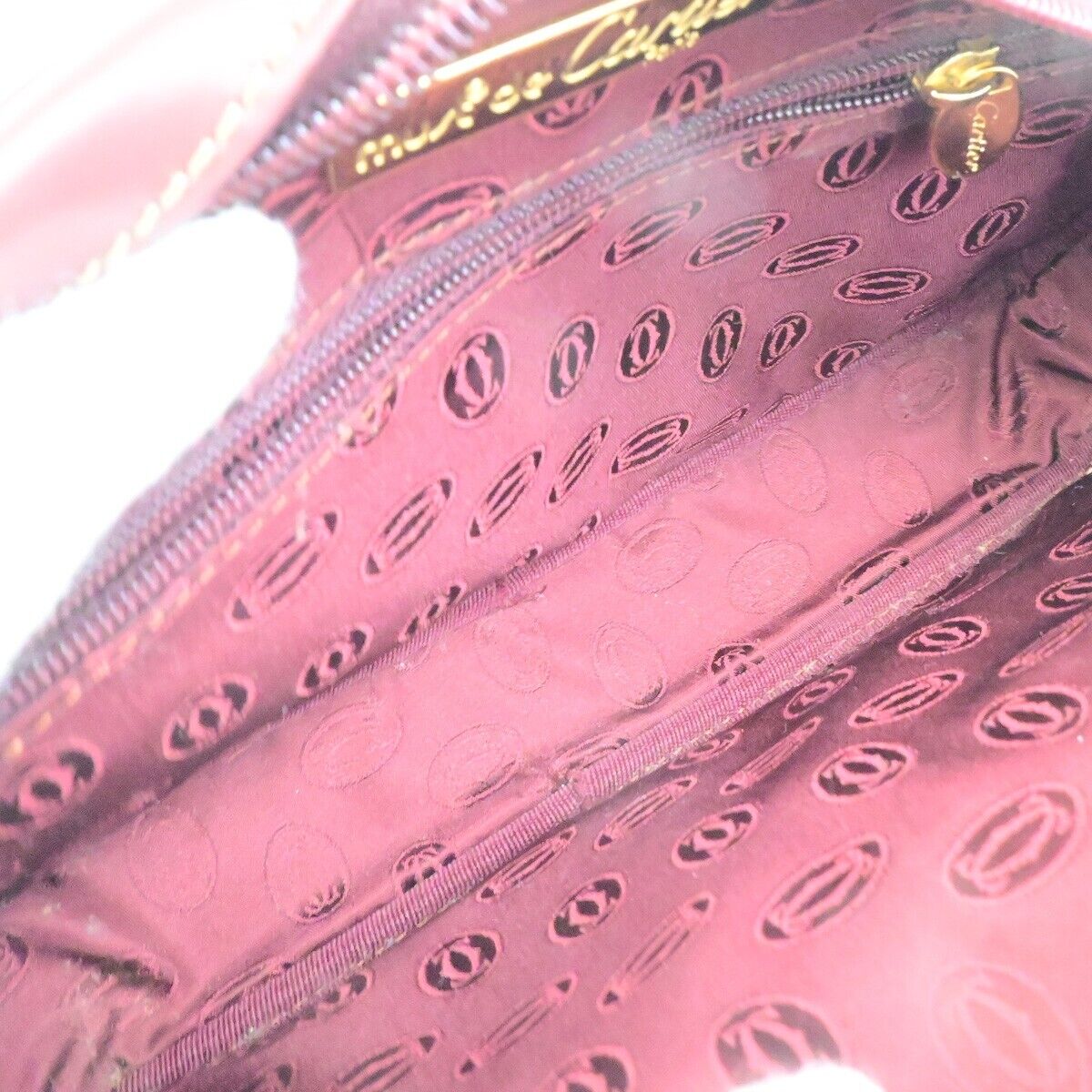 MUST DE CARTIER 2C Logos Shoulder Bag Leather Bordeaux Red Gold France 69FA310