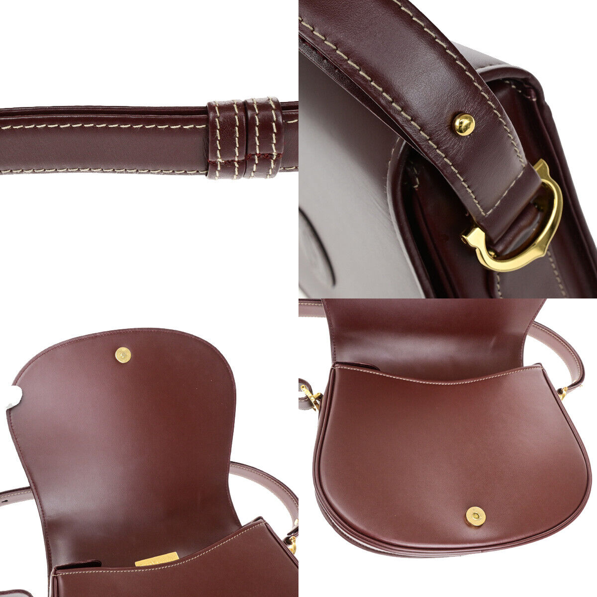 MUST DE CARTIER 2C Logo Shoulder Bag Leather Bordeaux GHW Italy 30YG288