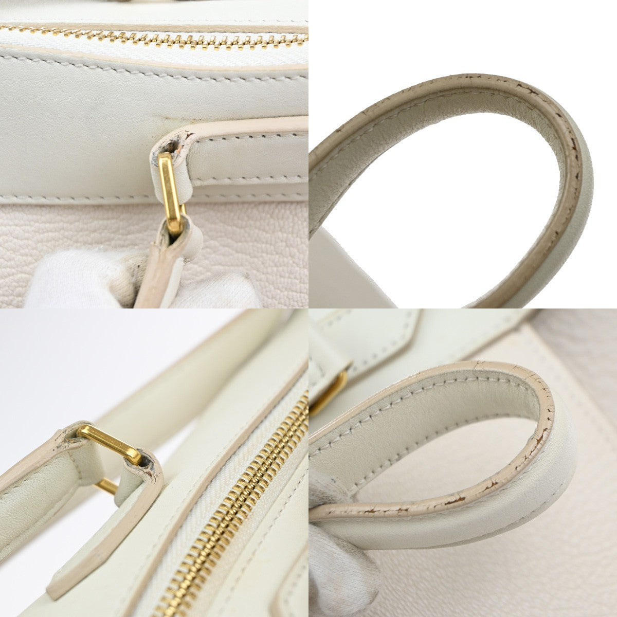 CELINE Logo Ring Shoulder Hand Bag Leather White Light Pink GHW Italy 12YJ132