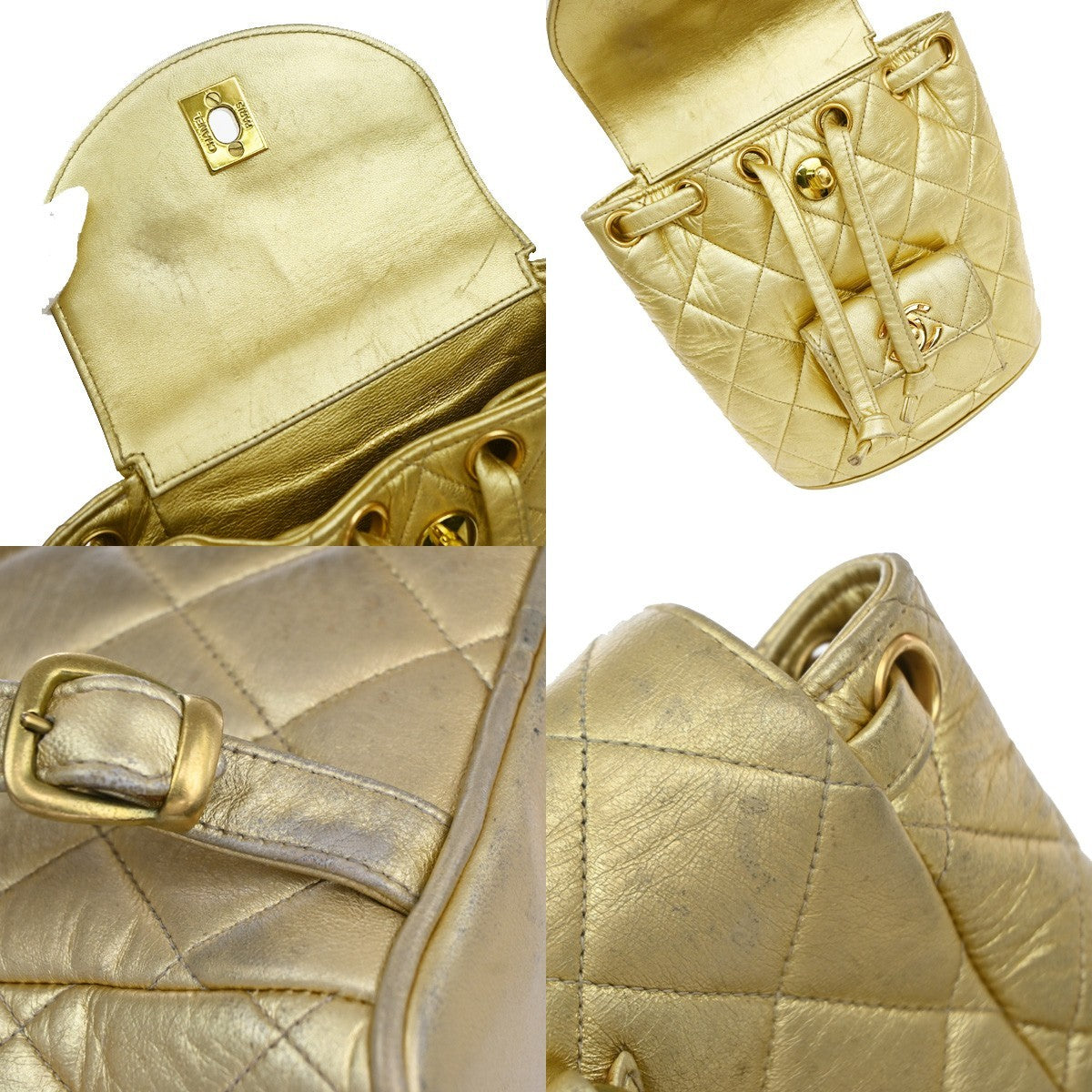 CHANEL CC Logo Duma Matelasse Chain Backpack Bag Leather Gold Vintage 717RP177