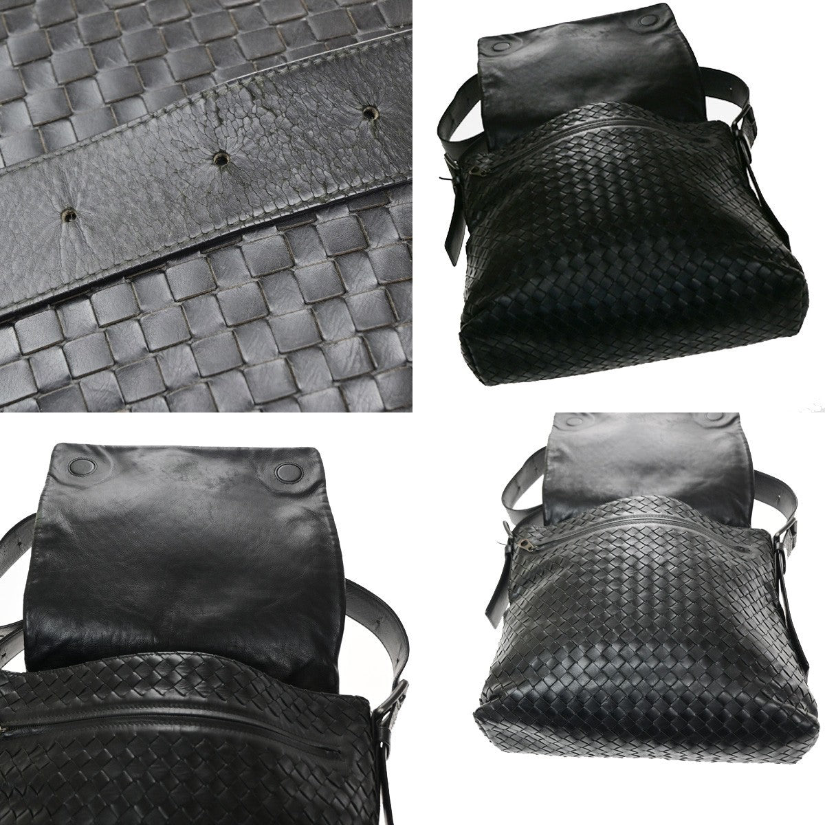 BOTTEGA VENETA Intrecciato Logo Shoulder Crossbody Bag Leather Black 12CB066