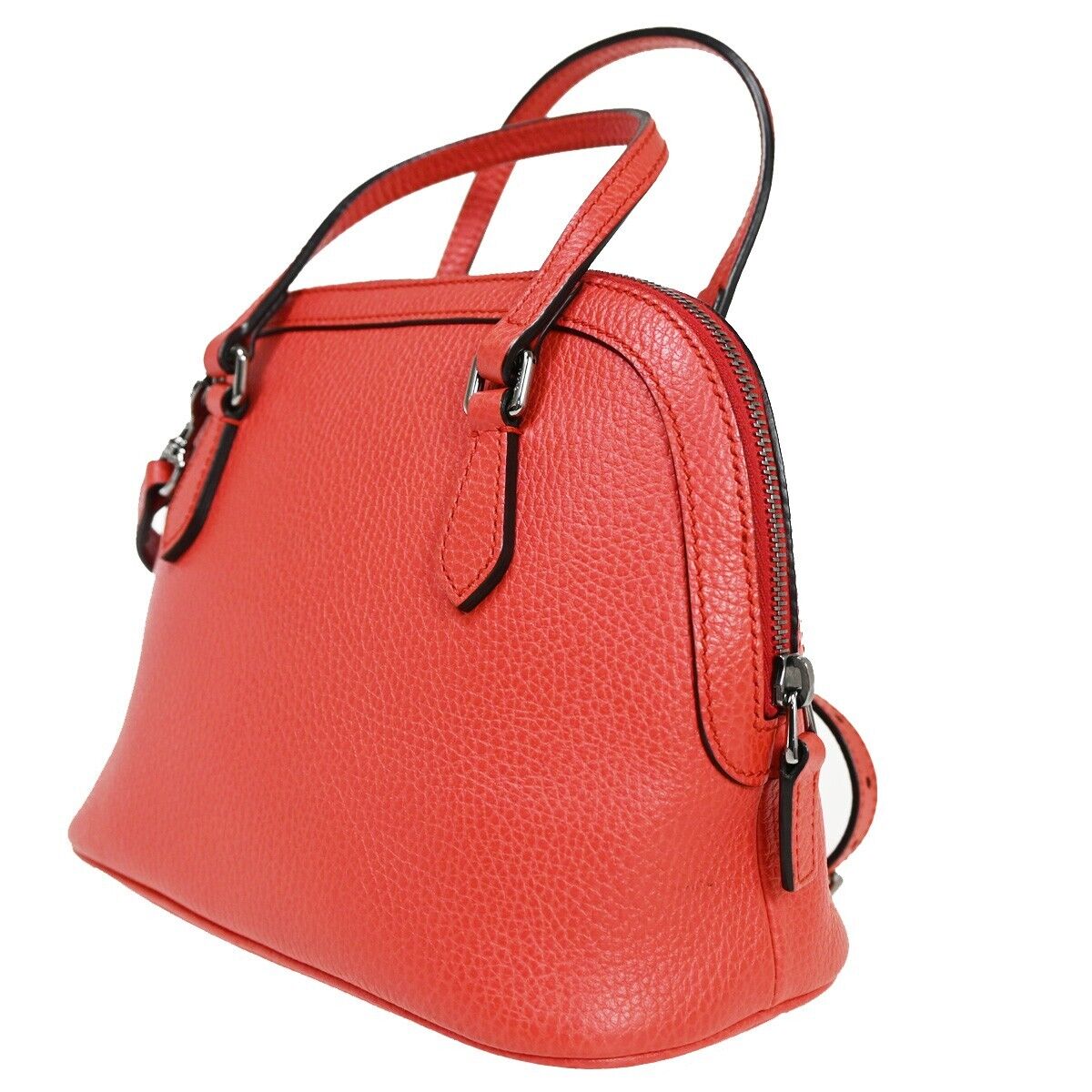 GUCCI Logo 2Way Shoulder Hand Bag Leather Red Silver Leather Italy 11HB885