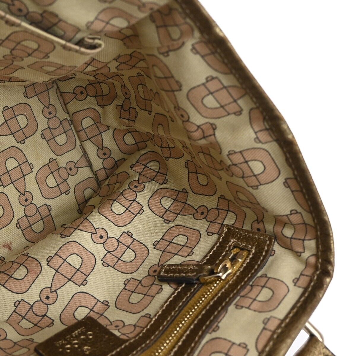 GUCCI GG Pattern Sherry Mini Hand Bag canvas Leather Beige Gold Italy 67DA078