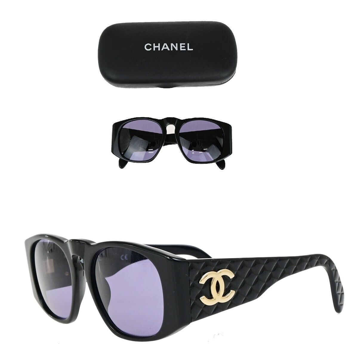 CHANEL CC Logo Matelasse Sunglasses Eye Wear Plastic Black GHW 01450 04RK668