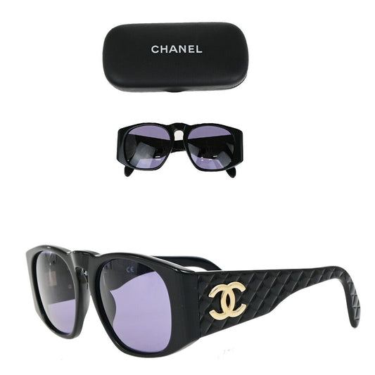 CHANEL CC Logo Matelasse Sunglasses Eye Wear Plastic Black GHW 01450 04RK668