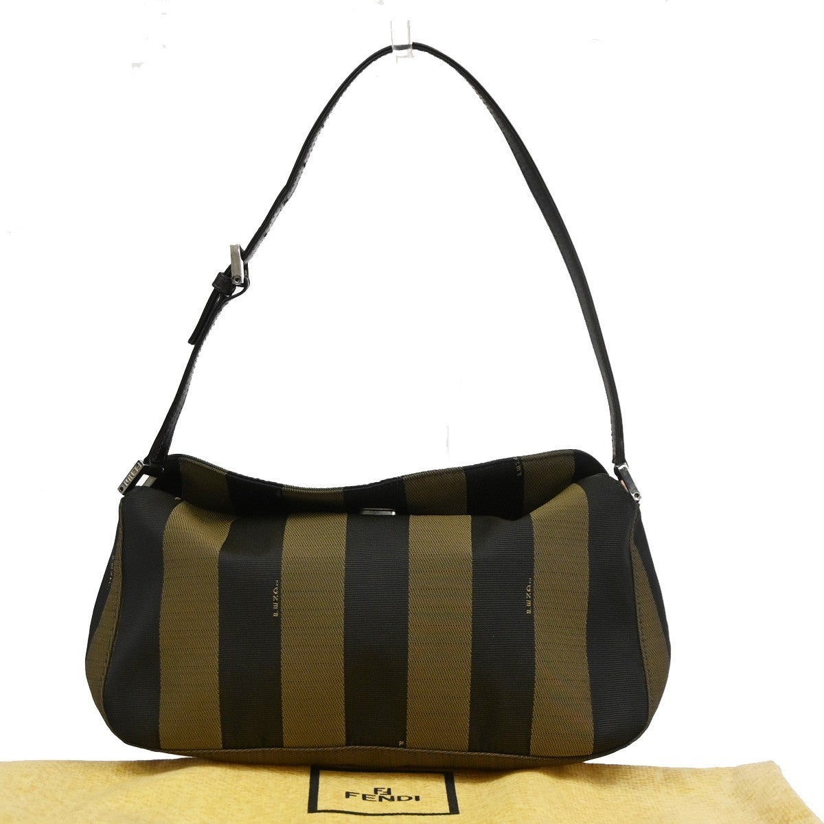 FENDI Pequin Shoulder Hand Bag Canvas Leather Brown SHW Italy 35CA962