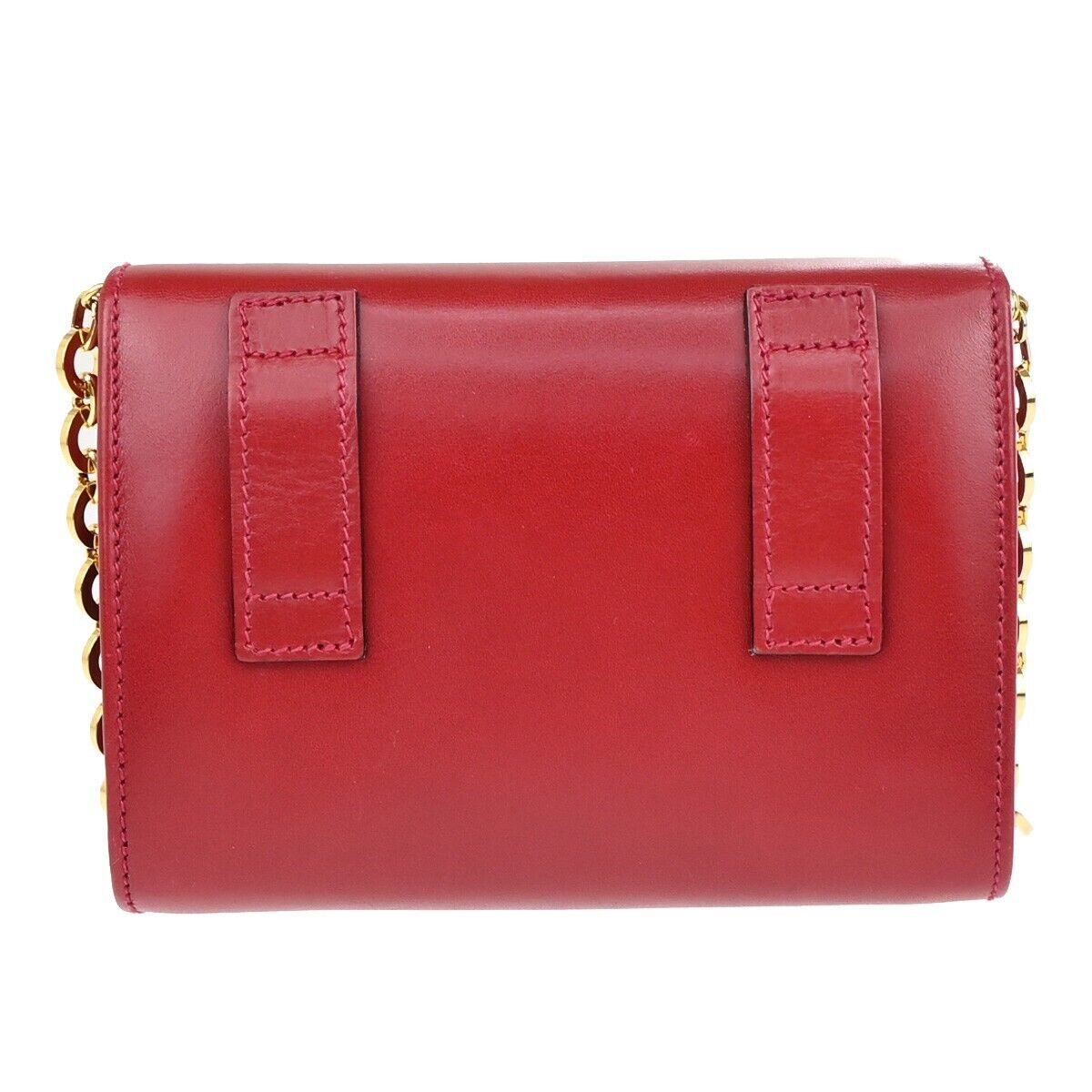 SALVATORE FERRAGAMO Vara 2Way Chain Mini Shoulder Clutch Bag Leather Red 31EA933