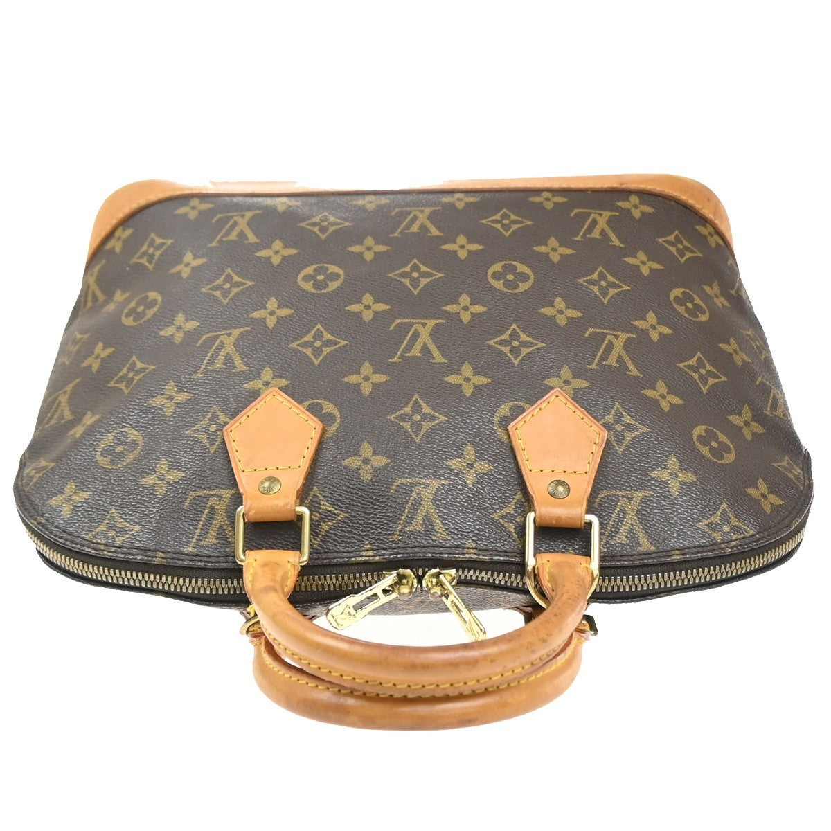 LOUIS VUITTON LV Logo Alma Hand Bag Monogram Leather Brown France M51130 73MA512