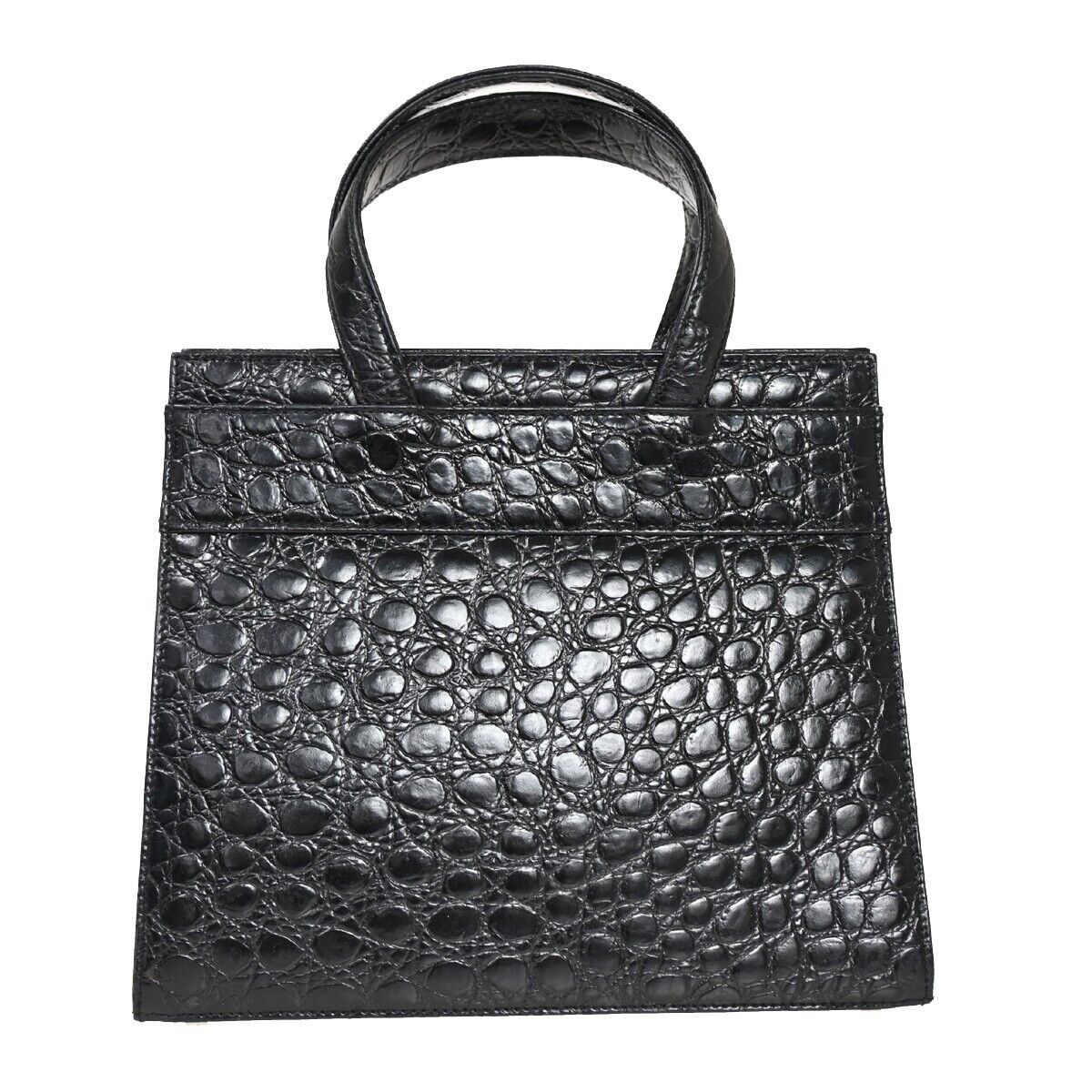 SALVATORE FERRAGAMO Logo Vara Hand Bag Embossing Leather Black Gold 32FA281