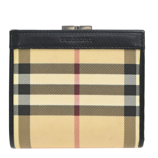 BURBERRY Logo Nova Check Bifold Wallet PVC Leather BE BK SHW Italy 07KC597